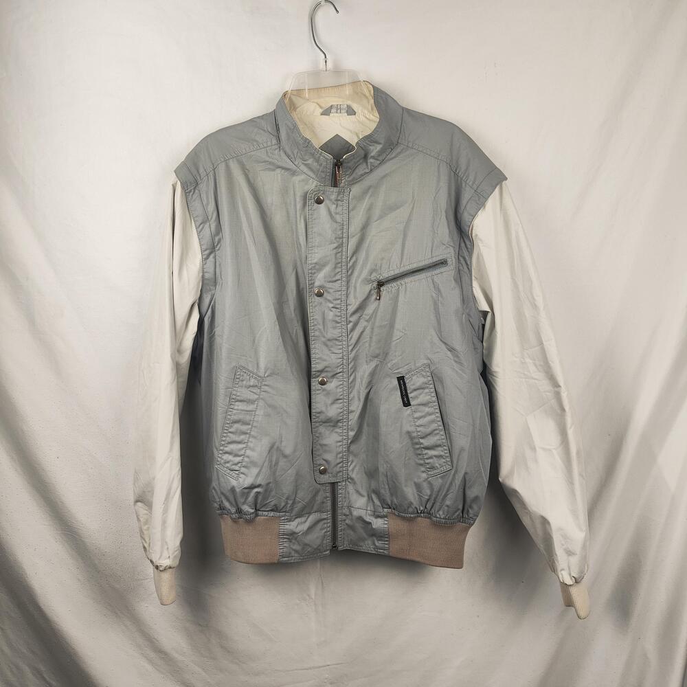 Vintage Members Only Jacket Mens 44 Gray White Bomber Full Zip Nylon 80s Retro